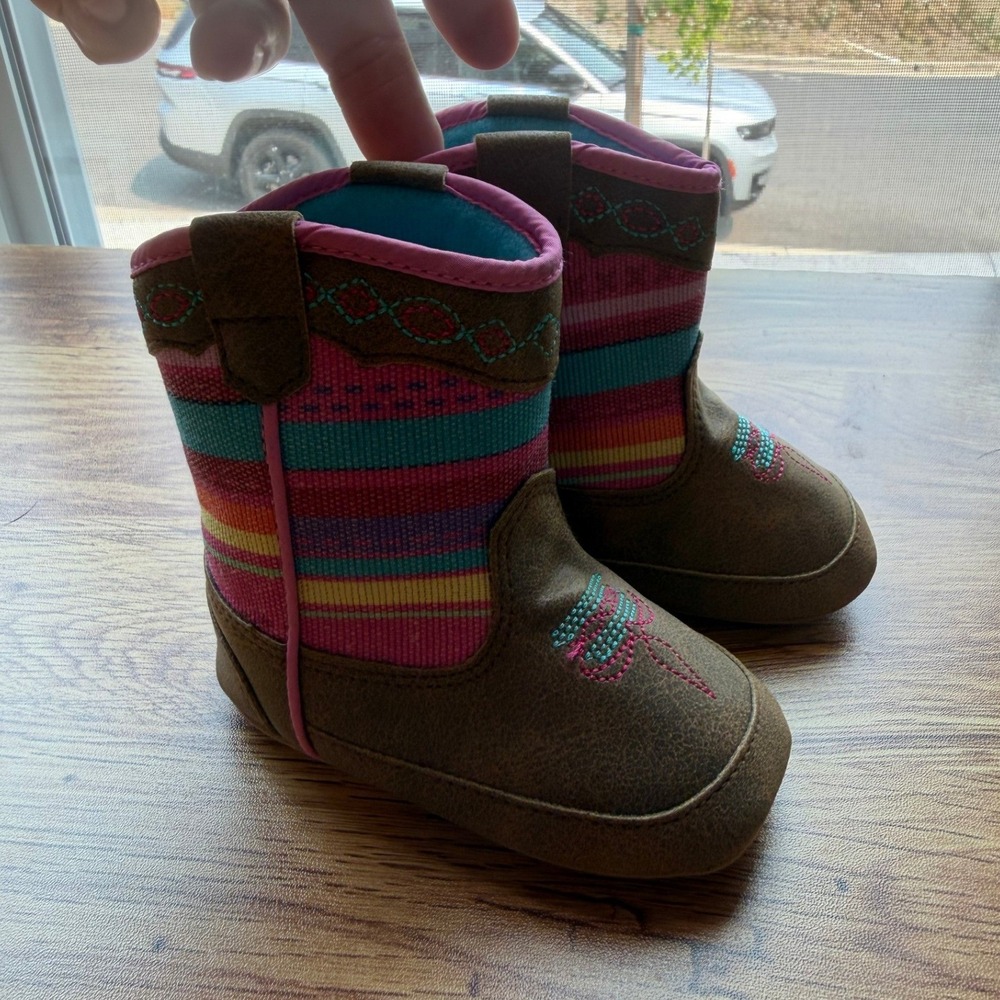 Twister Infant Western Baby Buckers Boots Serape Print Brown Pink Western 0-6